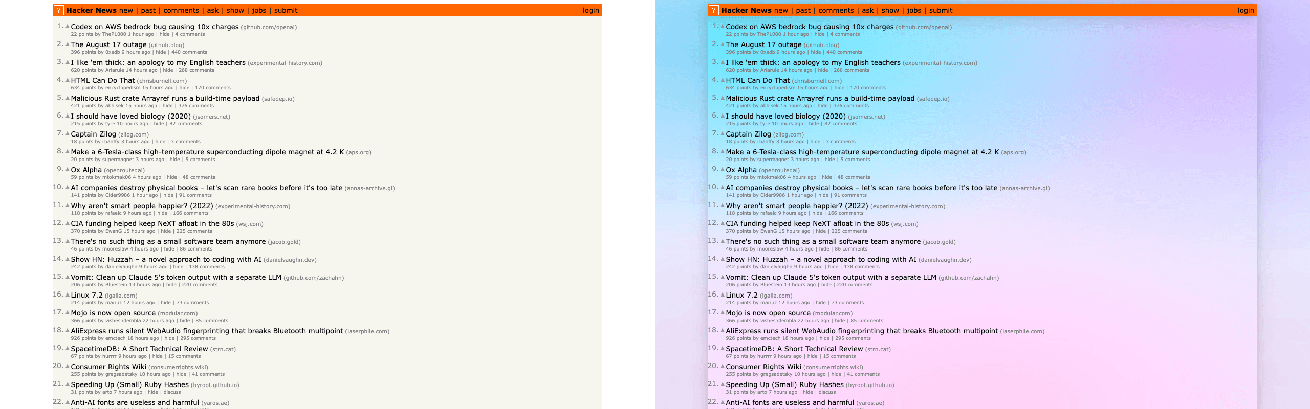 Hacker News before and after Glassmode