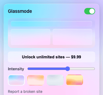 The Glassmode control panel