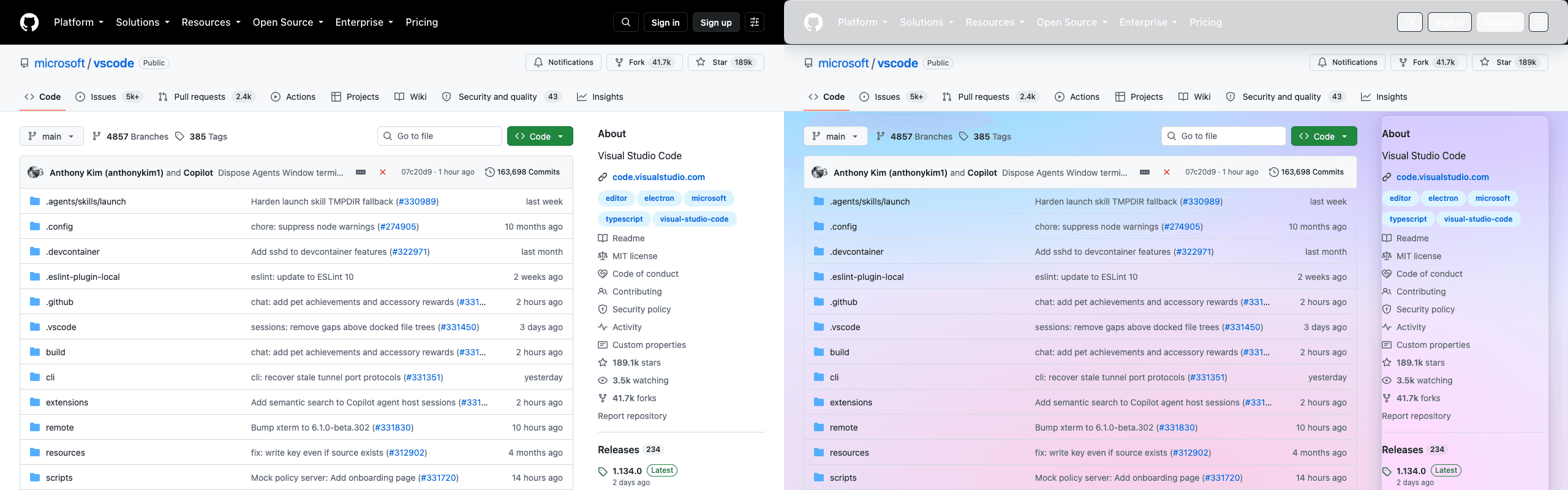 GitHub before and after Glassmode
